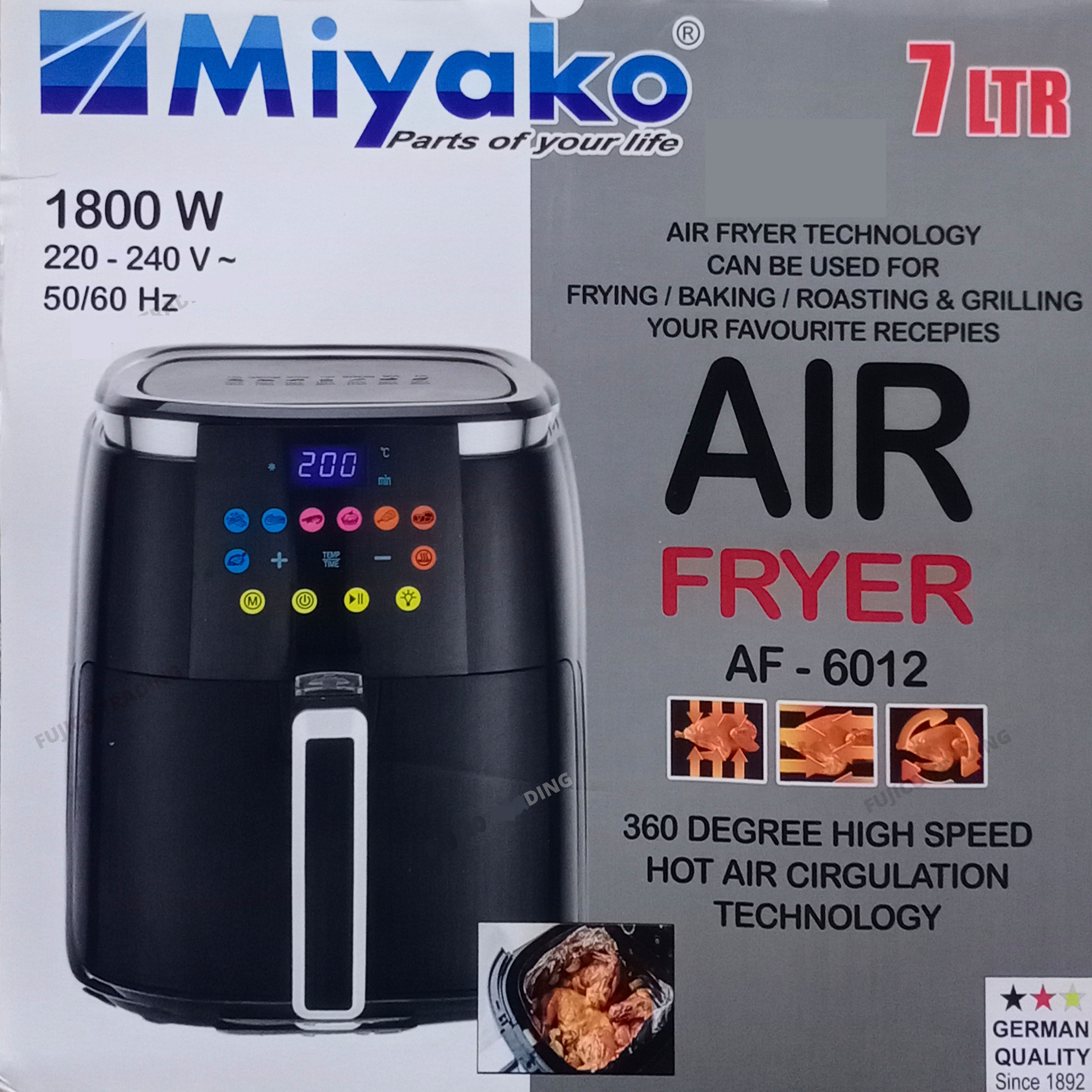 Picture of 7 Liter Miyako Air Fryer AF-6012 Digital Touch Control Panel Multicolor