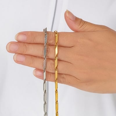 Picture of Classic Style Stainless Steel Rice Chain Necklace for Men