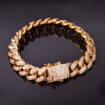 Picture of Fancy Trinket Hip Hop Cuban Link Chain Bracelet Crystal Stone Inlaid Bangle - Copler