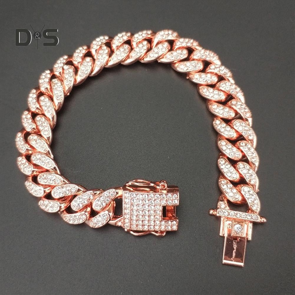 Picture of Fancy Trinket Hip Hop Cuban Link Chain Bracelet Crystal Stone Inlaid Bangle - Copler
