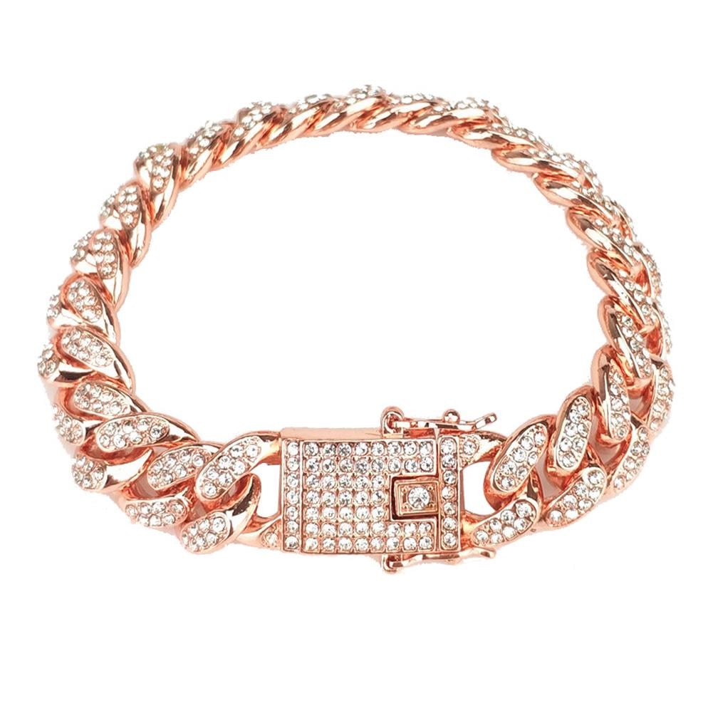 Picture of Fancy Trinket Hip Hop Cuban Link Chain Bracelet Crystal Stone Inlaid Bangle - Copler