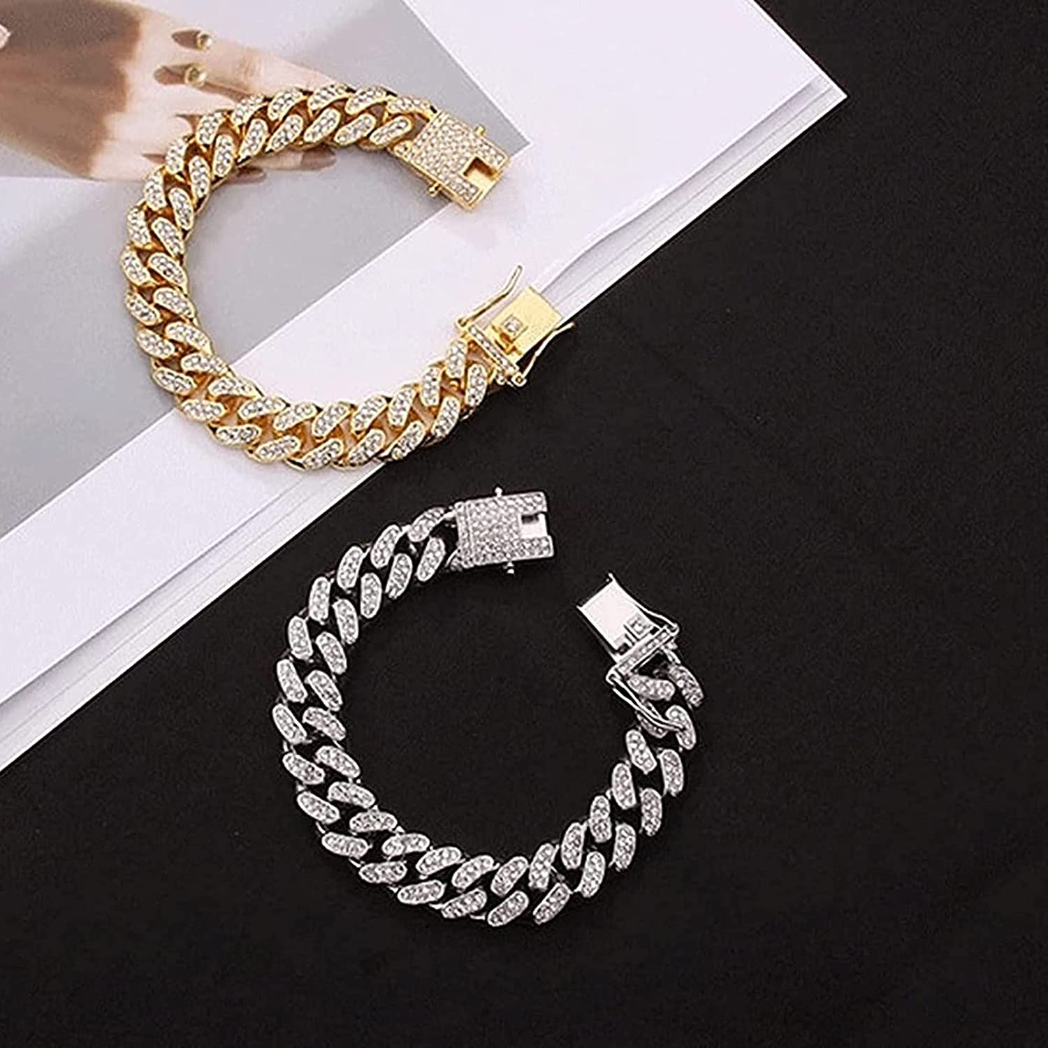 Picture of Men Women Fashion Bracelet Hiphop Cuban Chain Paved Rhinestones Bracelet