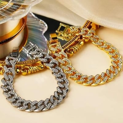 Picture of Men Women Fashion Bracelet Hiphop Cuban Chain Paved Rhinestones Bracelet