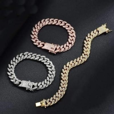 Picture of Men Women Fashion Bracelet Hiphop Cuban Chain Paved Rhinestones Bracelet