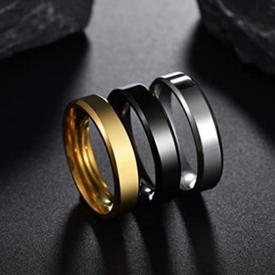 Picture of Men and Women Simple Fashion Cool Polishing Ring Silver Gold Black Blue Titanium Steel Ring