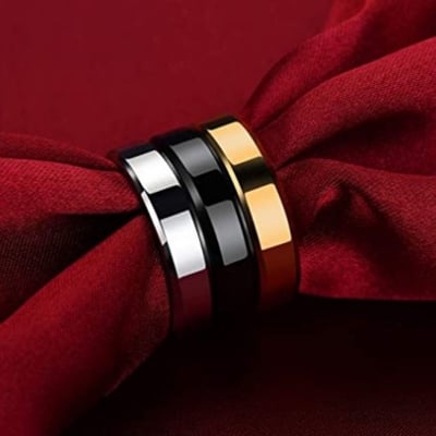 Picture of Men and Women Simple Fashion Cool Polishing Ring Silver Gold Black Blue Titanium Steel Ring