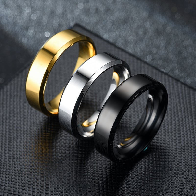 Picture of Men and Women Simple Fashion Cool Polishing Ring Silver Gold Black Blue Titanium Steel Ring