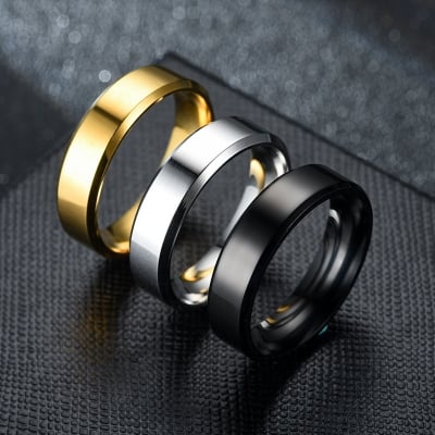 Picture of Men and Women Simple Fashion Cool Polishing Ring Silver Gold Black Blue Titanium Steel Ring