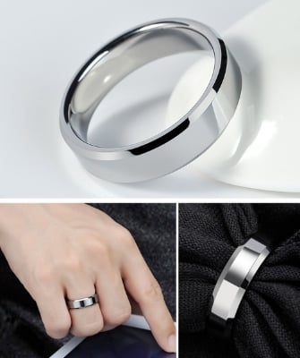 Picture of Men and Women Simple Fashion Ring Silver Gold Black Blue Titanium Steel Ring - Silver