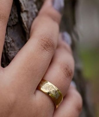 Picture of stainless steel muslin Allah Arabic Shahada ring for men Islam Messenger Gift jewelry - Gold