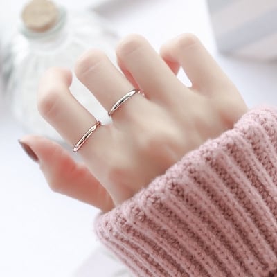 Picture of Fashion Simple 2MM Thin Titanium Steel Color Couple Ring - Silver