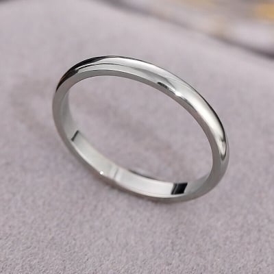 Picture of Fashion Simple 2MM Thin Titanium Steel Color Couple Ring - Silver