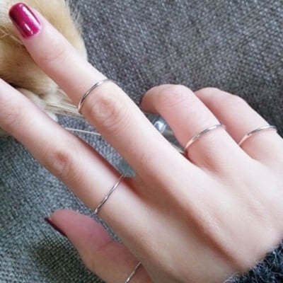Picture of Fashion Simple 2MM Thin Titanium Steel Color Couple Ring - Silver