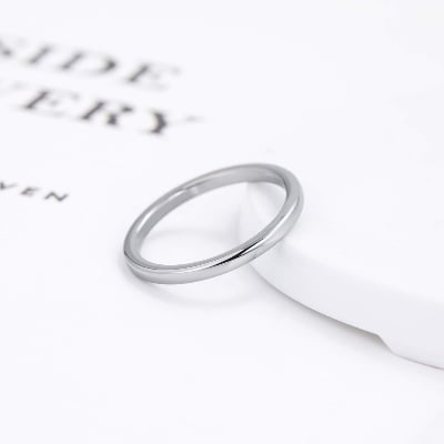 Picture of Fashion Simple 2MM Thin Titanium Steel Color Couple Ring - Silver