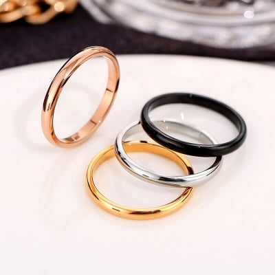Picture of Stainless Steel 2mm Thin Rings Simple Design Alloy Finger Jewelry Stylish Women