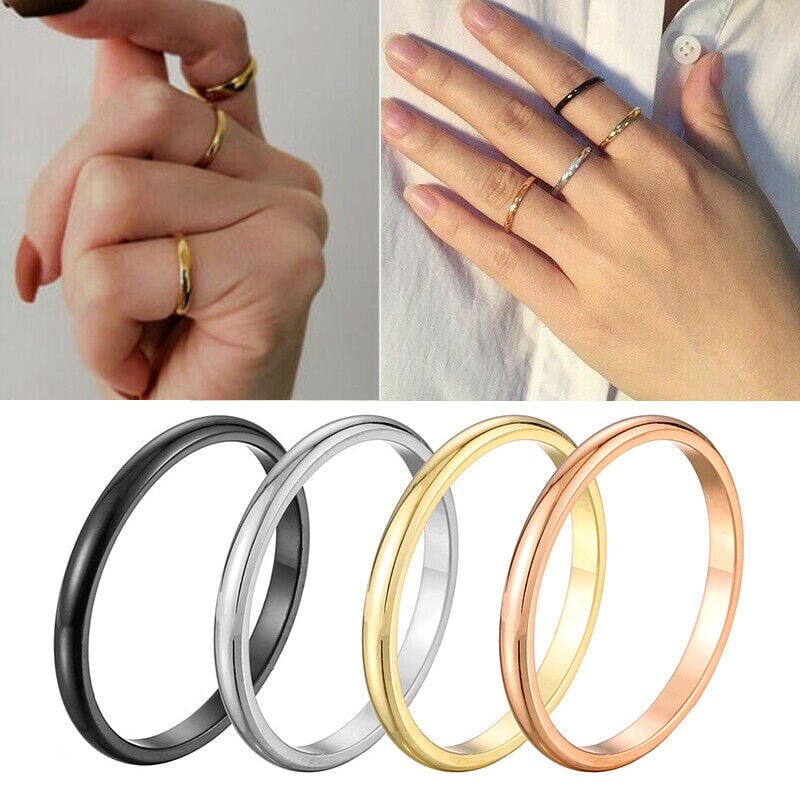 Picture of Stainless Steel 2mm Thin Rings Simple Design Alloy Finger Jewelry Stylish Women
