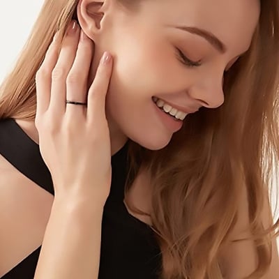 Picture of Fashion Simple 2mm Stainless Steel ThinRings For Women And Men / Ladies Smooth Fine Thin Finger Ring - Black