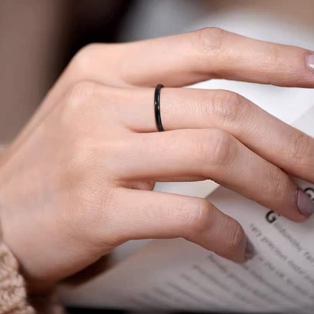 Picture of Fashion Simple 2mm Stainless Steel ThinRings For Women And Men / Ladies Smooth Fine Thin Finger Ring - Black