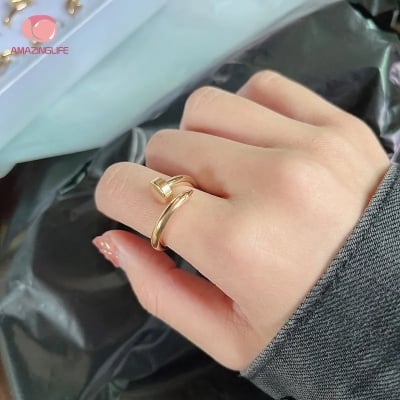 Picture of Stainless Steel Ring Fashion Jewelry Chain Ring- Chain Finger Ring - Gold