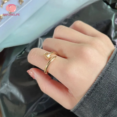 Picture of Stainless Steel Ring Fashion Jewelry Chain Ring- Chain Finger Ring - Gold