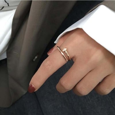Picture of Steel Chain Finger Ring- Fashionable Man's Finger Ring - Gold