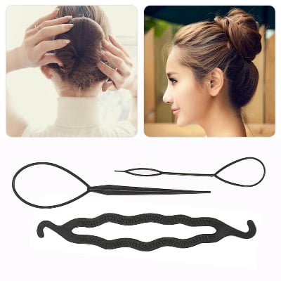 Picture of 4 pcs Hair French Braid Topsy Tail Clip Styling Stick Bun Maker Tool Beauty - Black
