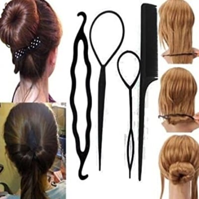 Picture of 4 pcs Hair French Braid Topsy Tail Clip Styling Stick Bun Maker Tool Beauty - Black