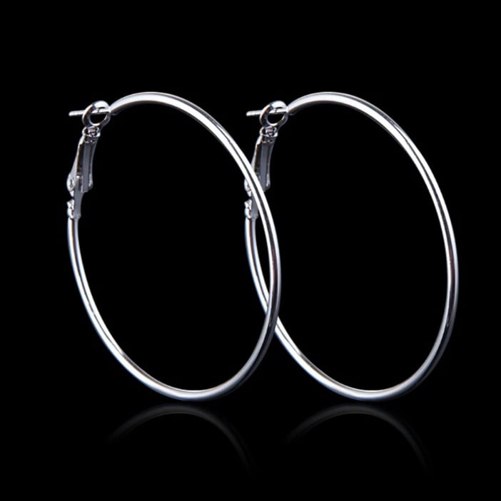 Picture of Round Ear Hoop Earrings Anti Allergy Women's Fashion Jewelry Gift-1Pair - Silver