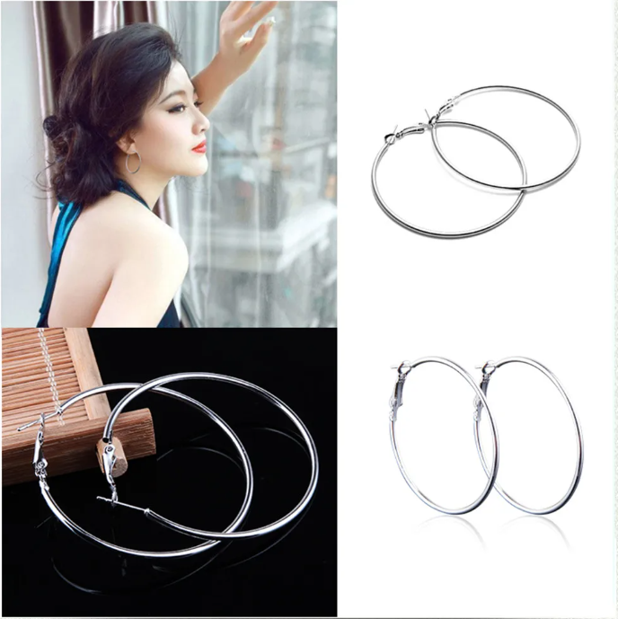 Picture of Fashion New Stainless Steel Hoop Earrings For Women Stackable- 1Pair - Silver