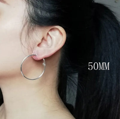 Picture of Fashion New Stainless Steel Hoop Earrings For Women Stackable- 1Pair - Silver