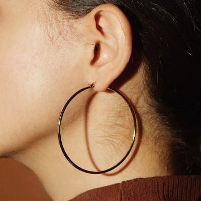 Picture of Exclusive Round Circle Women Hoop Earrings Exaggerated Hoop Ear- 1Pair - Gold
