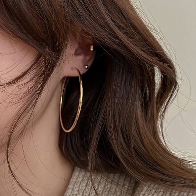 Picture of Women Hoop Earrings Exaggerated Hoop Ear Loop Smooth Ring Earring Stainless Steel Jewelry For Women - Gold