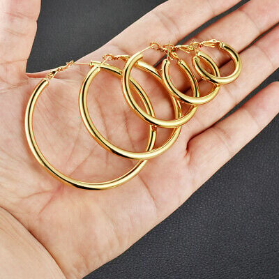 Picture of Women Hoop Earrings Exaggerated Hoop Ear Loop Smooth Ring Earring Stainless Steel Jewelry For Women - Gold