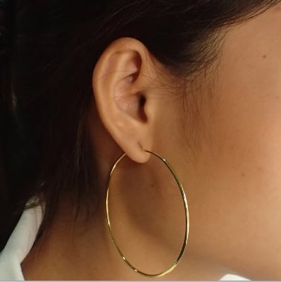 Picture of Fashion Women Statement Earring Round Ear Dangle Hoop Accessories Jewelry- 1Pair - Gold