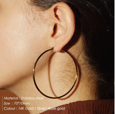 Picture of Fashion Women Statement Earring Round Ear Dangle Hoop Accessories Jewelry- 1Pair - Gold