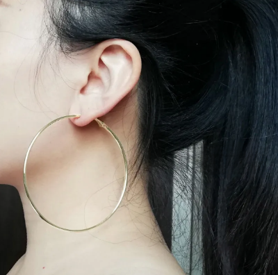 Picture of Fashion Women Statement Earring Round Ear Dangle Hoop Accessories Jewelry- 1Pair - Silver