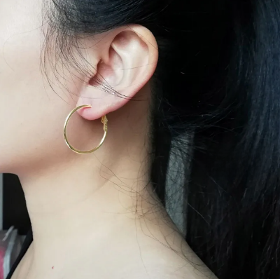 Picture of Fashion New Stainless Steel Hoop Earrings For Women Stackable- 1Pair - Gold