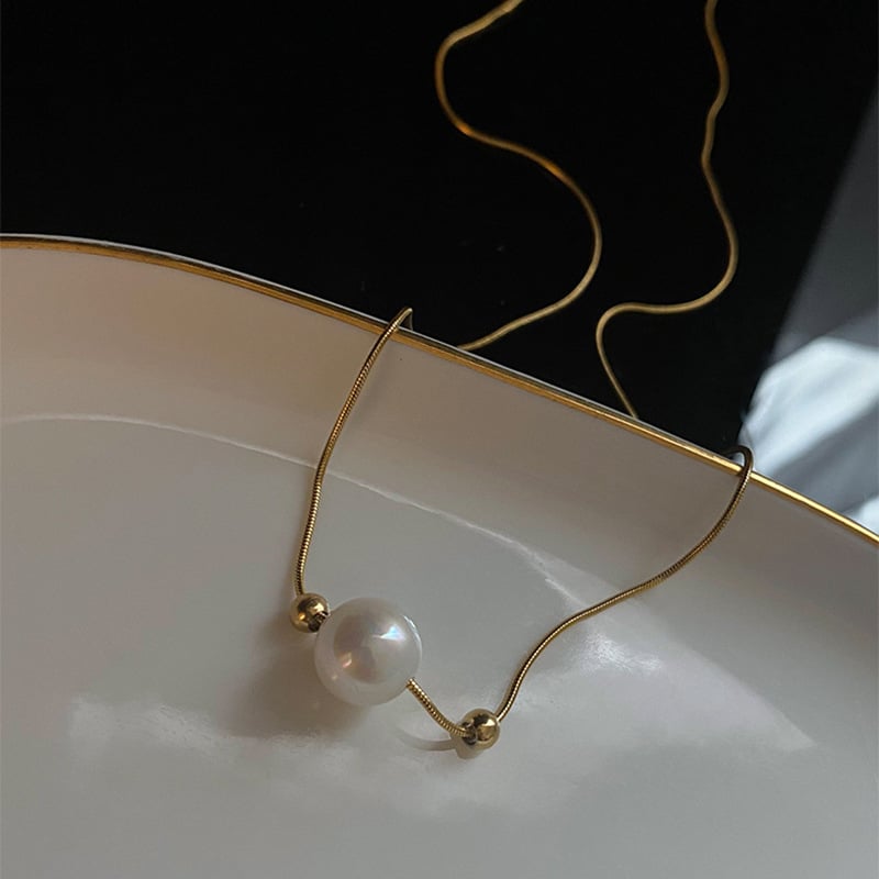 Picture of Simple Pearl Chain Necklace Women Fashion - Gold