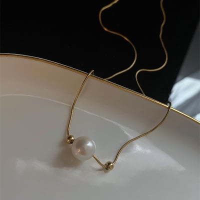 Picture of Simple Pearl Chain Necklace Women Fashion - Gold