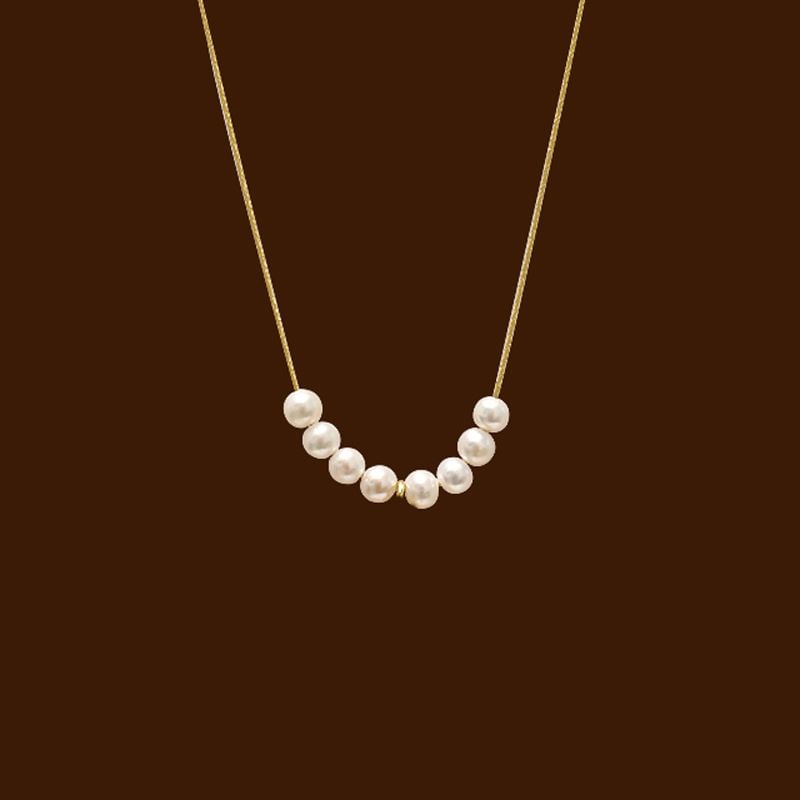Picture of Fashion Sweet Pearl Ball Droplets Chain Pendant Necklace