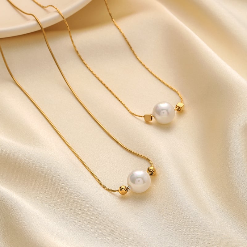 Picture of Simple Shiny Fine Chain Necklace With Pearl For Women