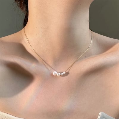 Picture of Korean Girls Ins Pearl Necklace Pendant Clavicle Chain
