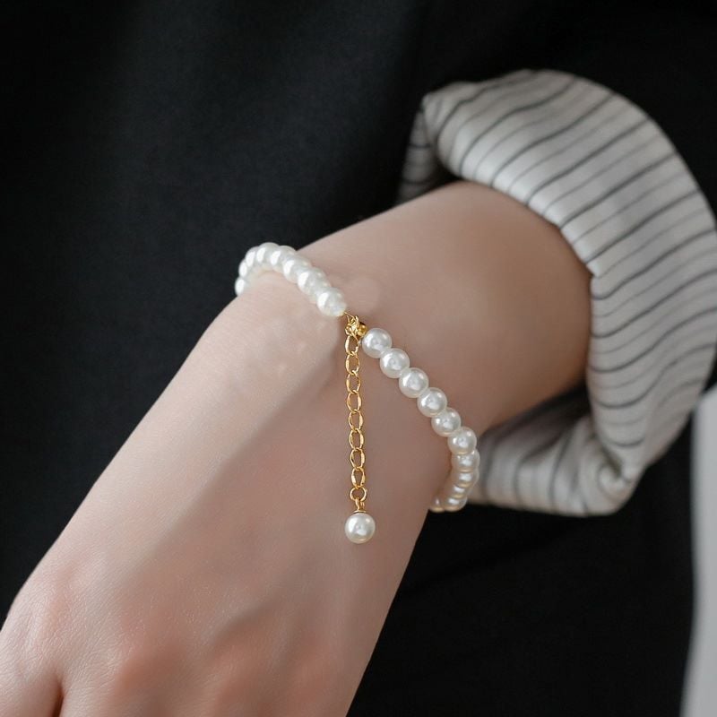 Picture of Simple stylish Pearl Elastic Bracelet For Woman - White, 