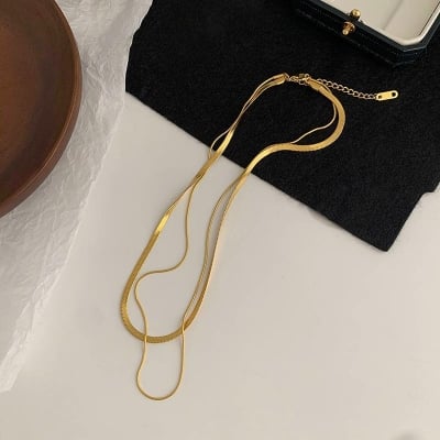 Picture of Double Layer Shiny Zirconia Crystal Lucky Pendant Necklace For Women - Gold