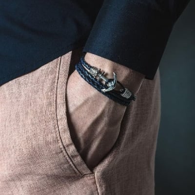 Picture of Anchor Bracelet Mens Leather Bracelet for Men - Black