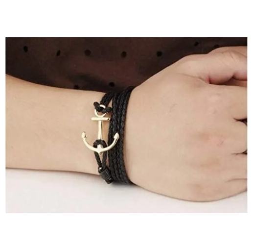 Picture of Anchor Bracelet Mens Leather Bracelet for Men - Black