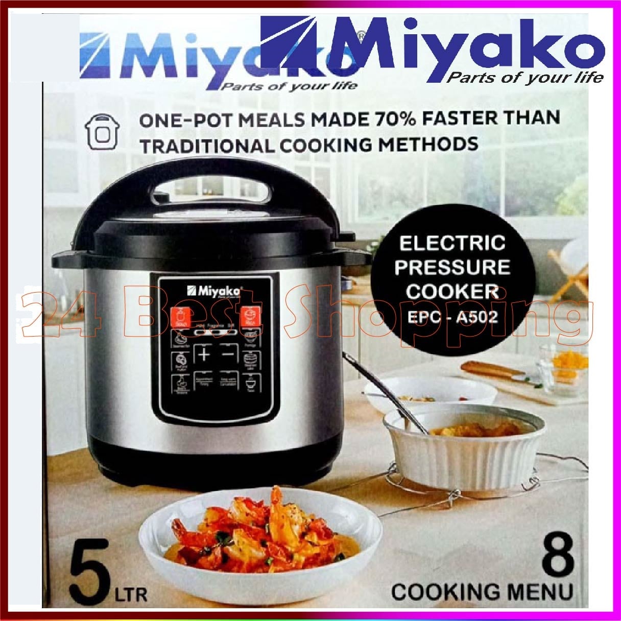 Picture of Miyako 5 Liter Electric Pressure Cooker EPC-502 With 8 Cooking Setup Multicolor