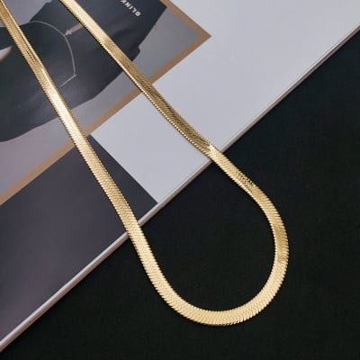 Picture of Long Tone Simple Flat Link Pattern Snake Necklace Jewelry - Gold