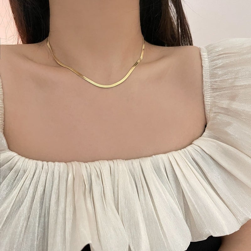 Picture of Long Tone Simple Flat Link Pattern Snake Necklace Jewelry - Gold