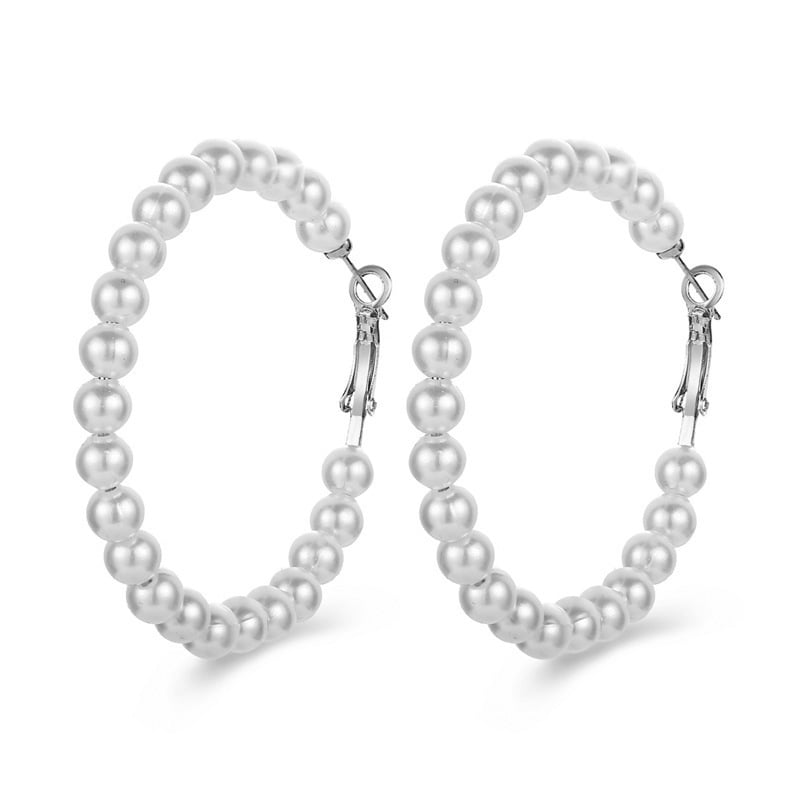 Picture of Fashionable Design White Pearl Drop earrings - Silver